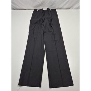 Dress Pants Mens 31x35 Black Wool Pleated Straight Adjustable Waist Unhemmed